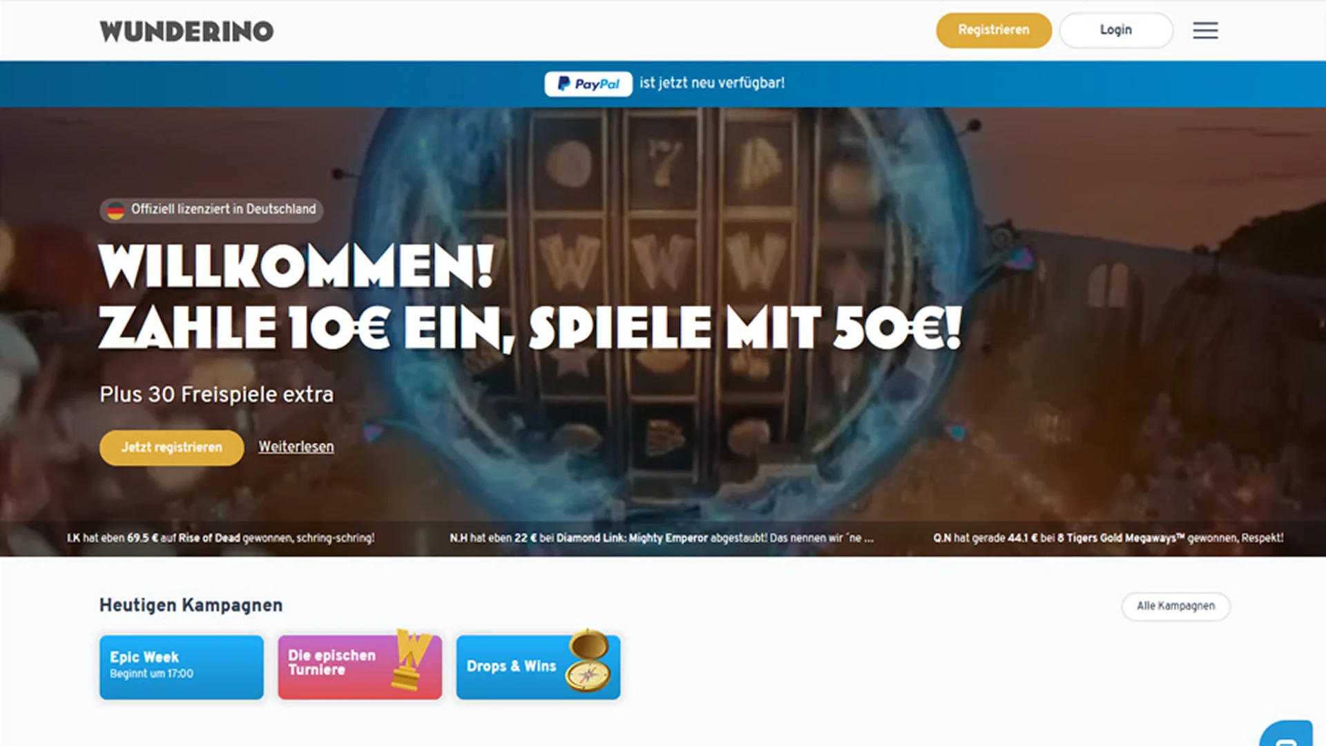 Wunderino Casino Deutschland Interface